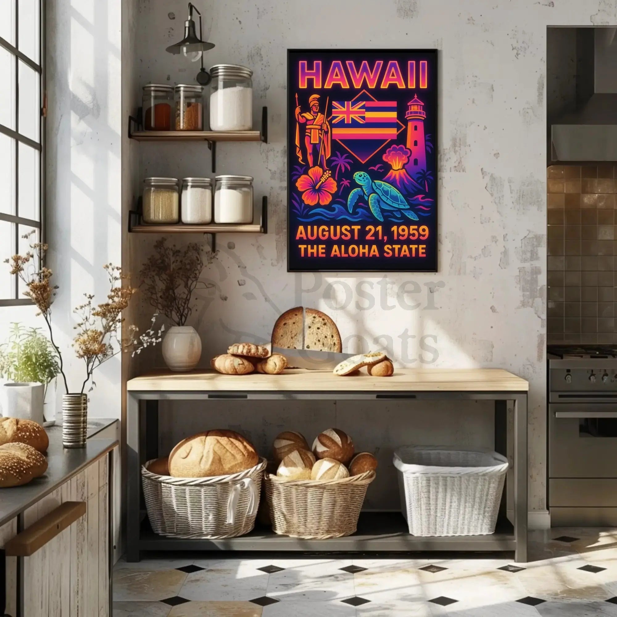 Hawaii Statehood Celebration Retro Travel Poster PosterGoat
