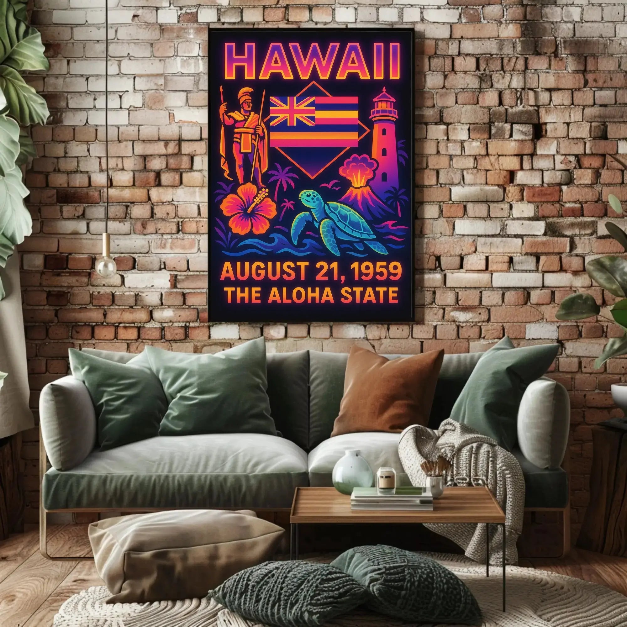Hawaii Statehood Celebration Retro Travel Poster PosterGoat