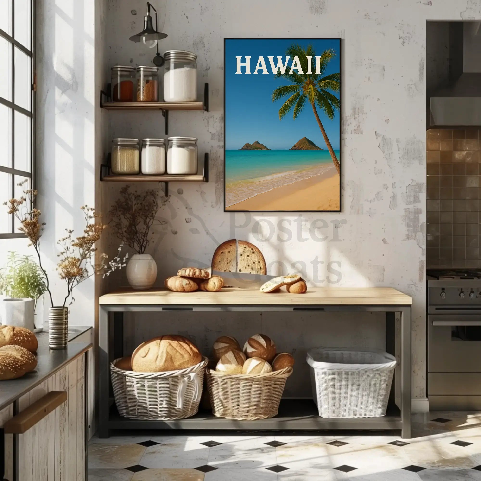 Hawaii Tropical Beach Scene Travel Poster PosterGoat