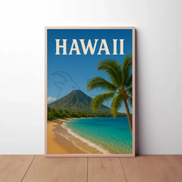 Hawaii Vintage Beach Scenic Travel Poster PosterGoat