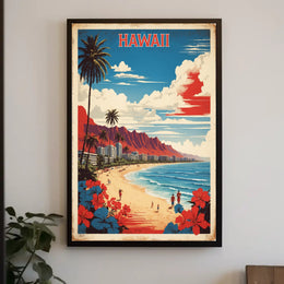 Hawaiian Beach Scene: Vintage Tropical Paradise Travel Poster PosterGoat
