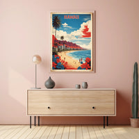 Hawaiian Beach Scene: Vintage Tropical Paradise Travel Poster PosterGoat