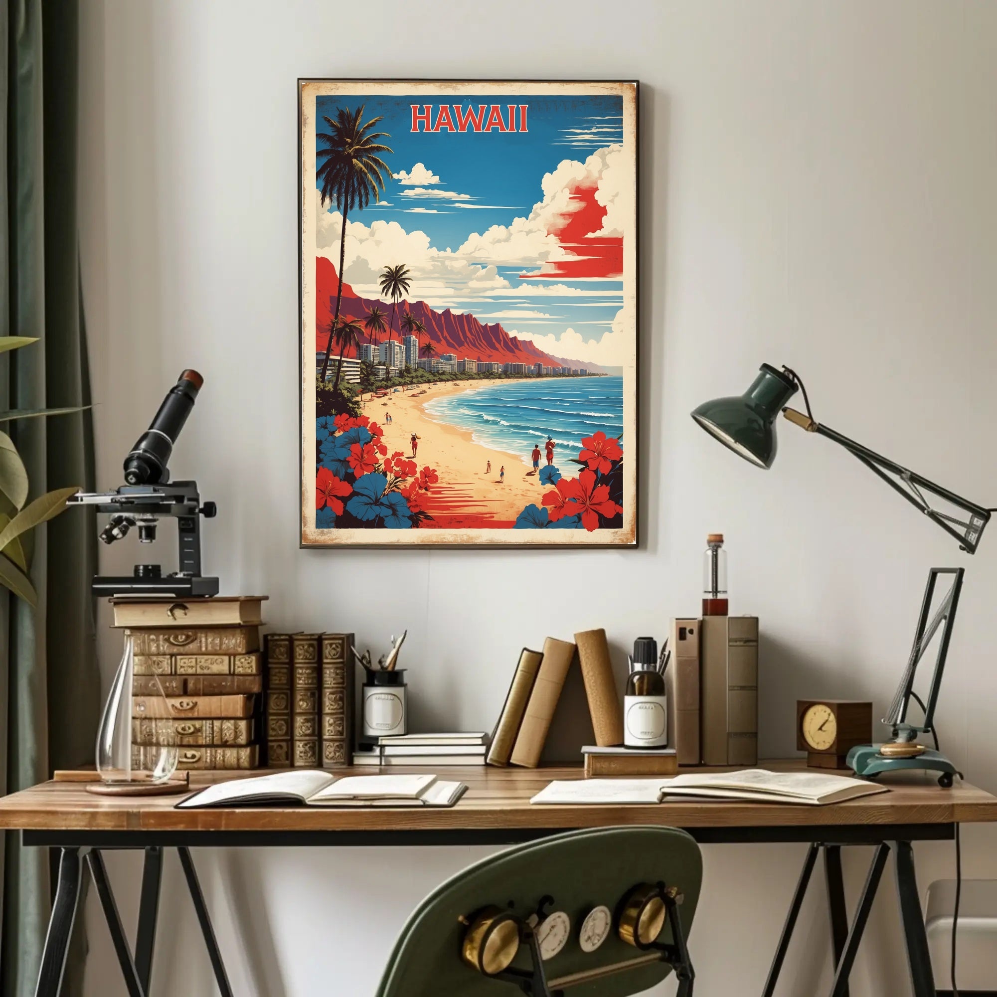 Hawaiian Beach Scene: Vintage Tropical Paradise Travel Poster PosterGoat