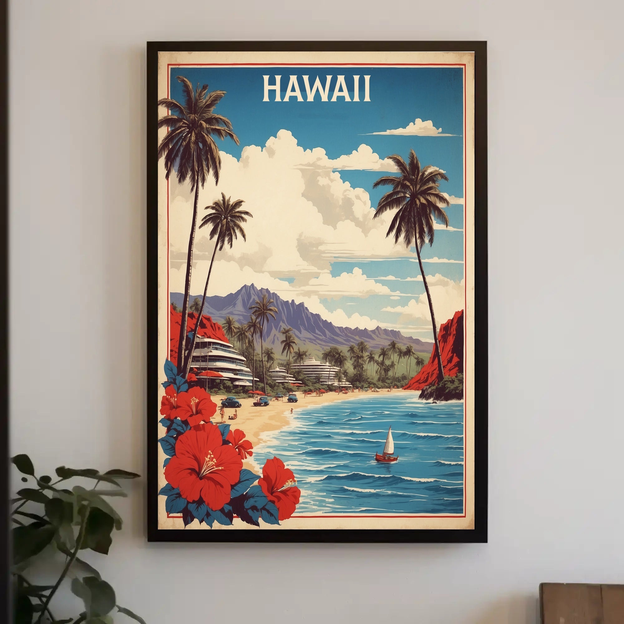Hawaiian Beach Vintage Artwork Travel Poster PosterGoat