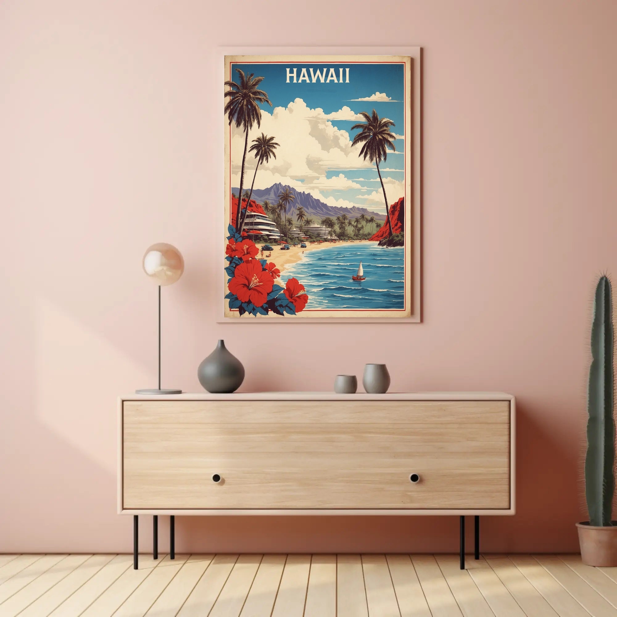 Hawaiian Beach Vintage Artwork Travel Poster PosterGoat