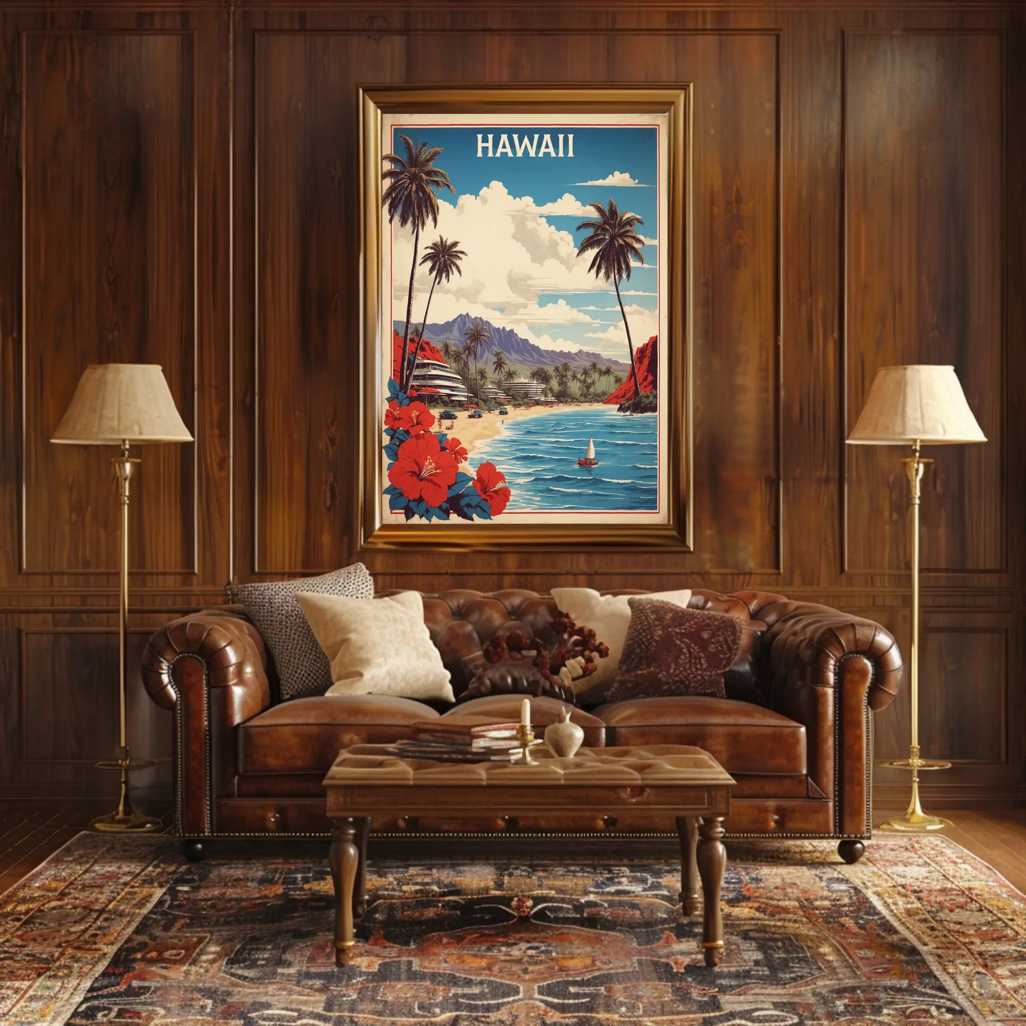 Hawaiian Beach Vintage Artwork Travel Poster PosterGoat