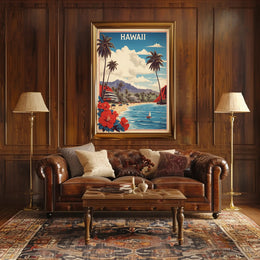Hawaiian Beach Vintage Artwork Travel Poster PosterGoat