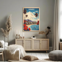 Hawaiian Beach Vintage Artwork Travel Poster PosterGoat