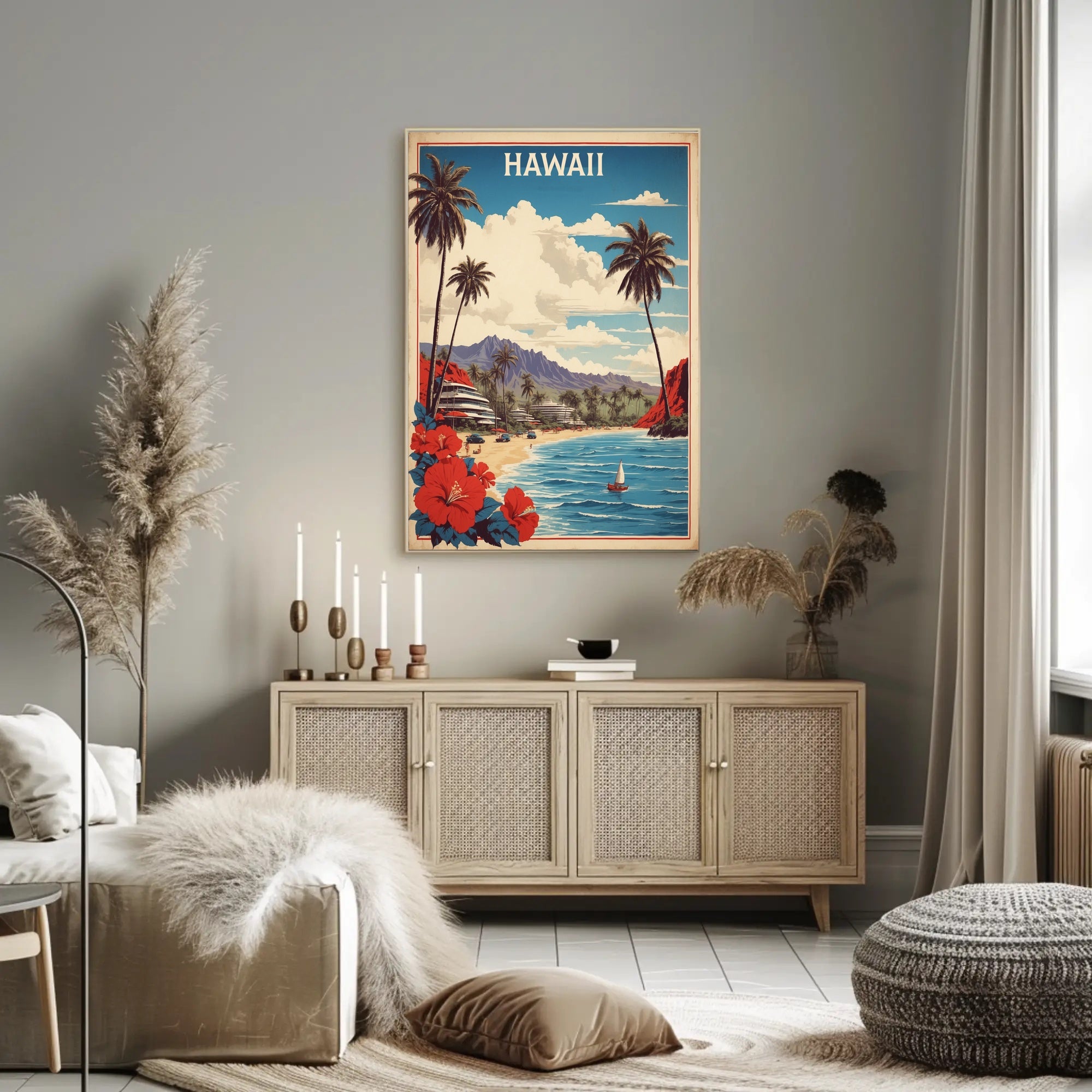 Hawaiian Beach Vintage Artwork Travel Poster PosterGoat