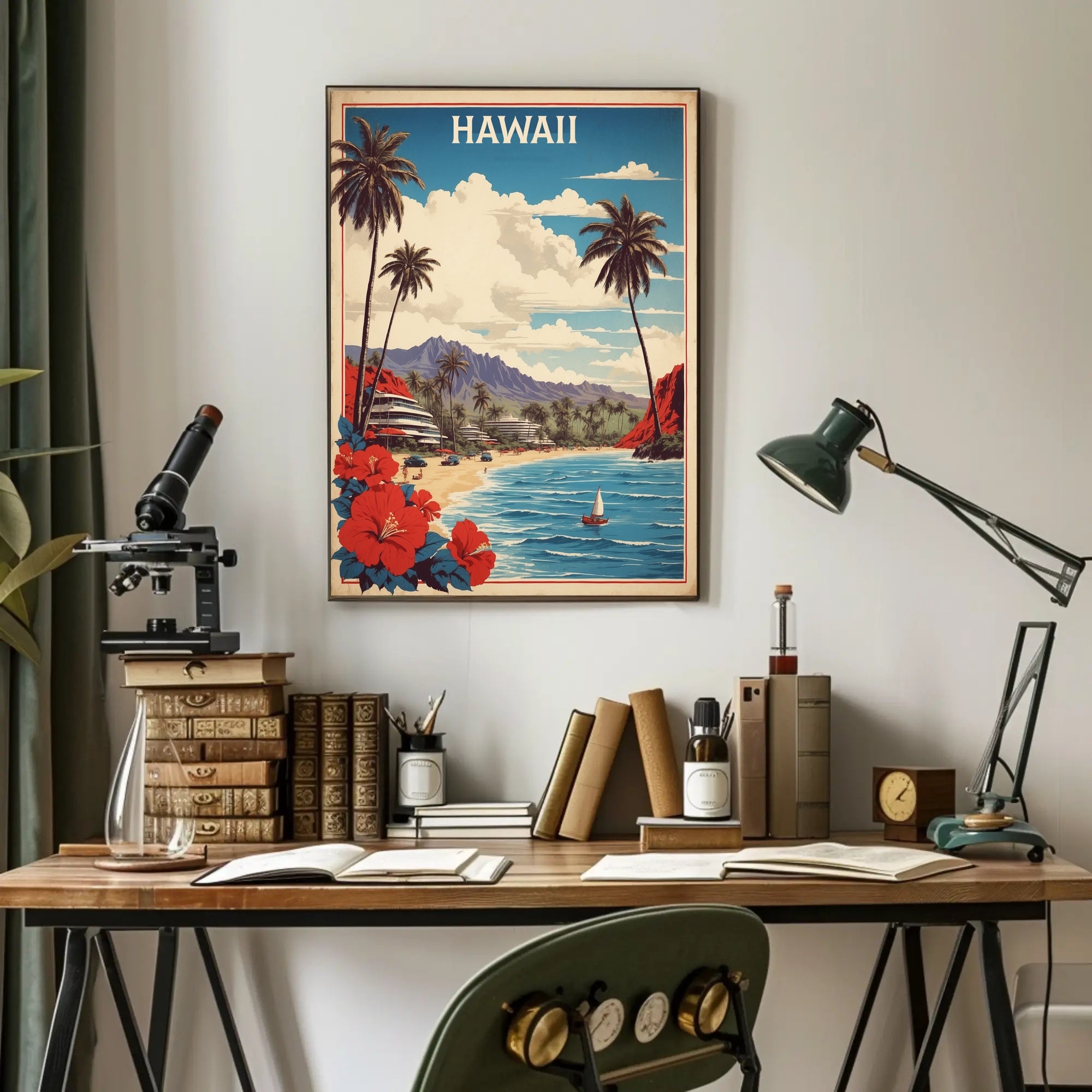 Hawaiian Beach Vintage Artwork Travel Poster PosterGoat