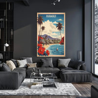 Hawaiian Beach Vintage Artwork Travel Poster PosterGoat