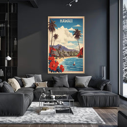 Hawaiian Beach Vintage Artwork Travel Poster PosterGoat