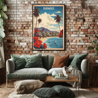 Hawaiian Beach Vintage Artwork Travel Poster PosterGoat