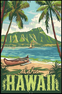 Hawaiian Beach Vintage Travel Poster PosterGoat