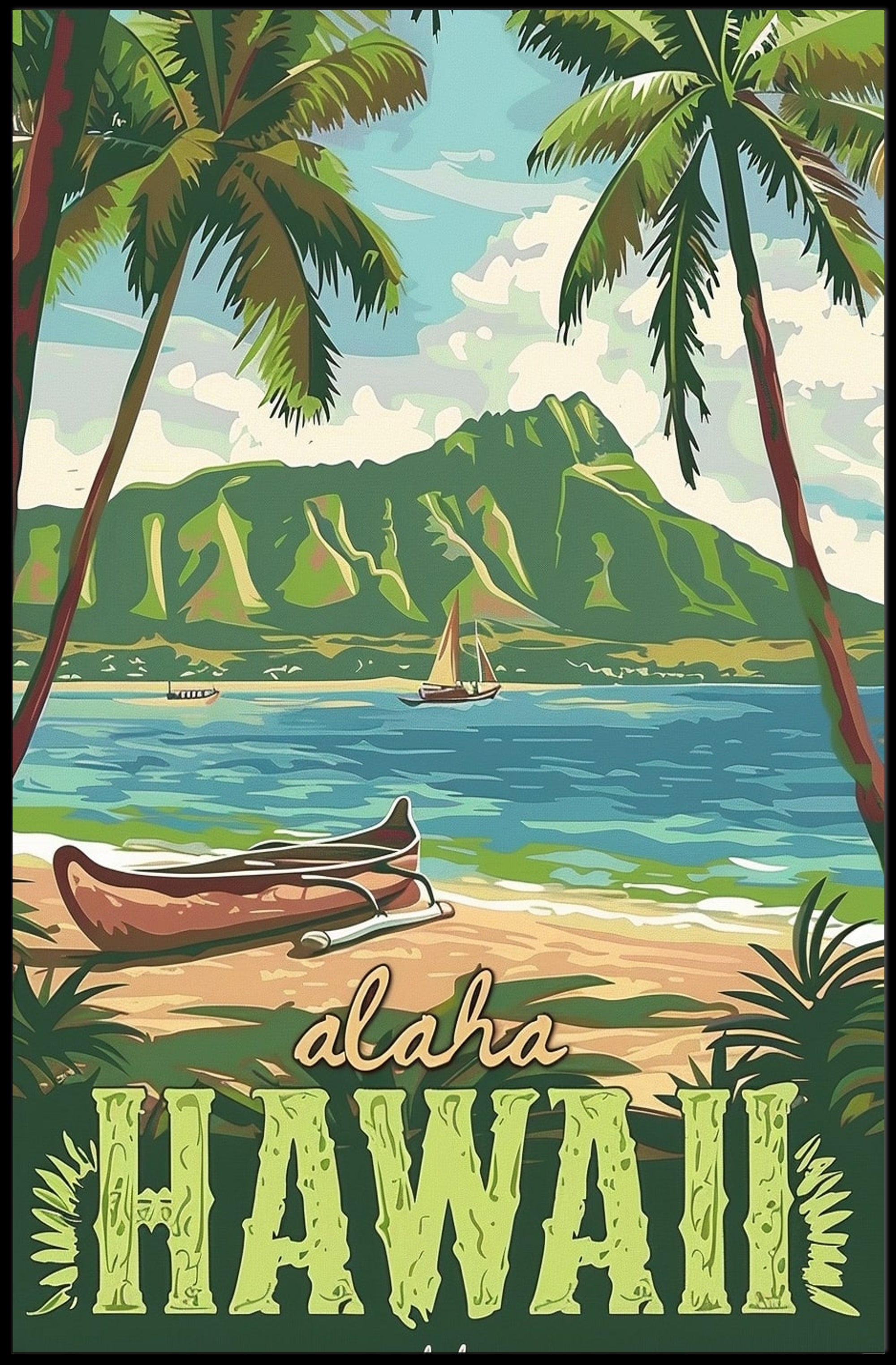 Hawaiian Beach Vintage Travel Poster PosterGoat