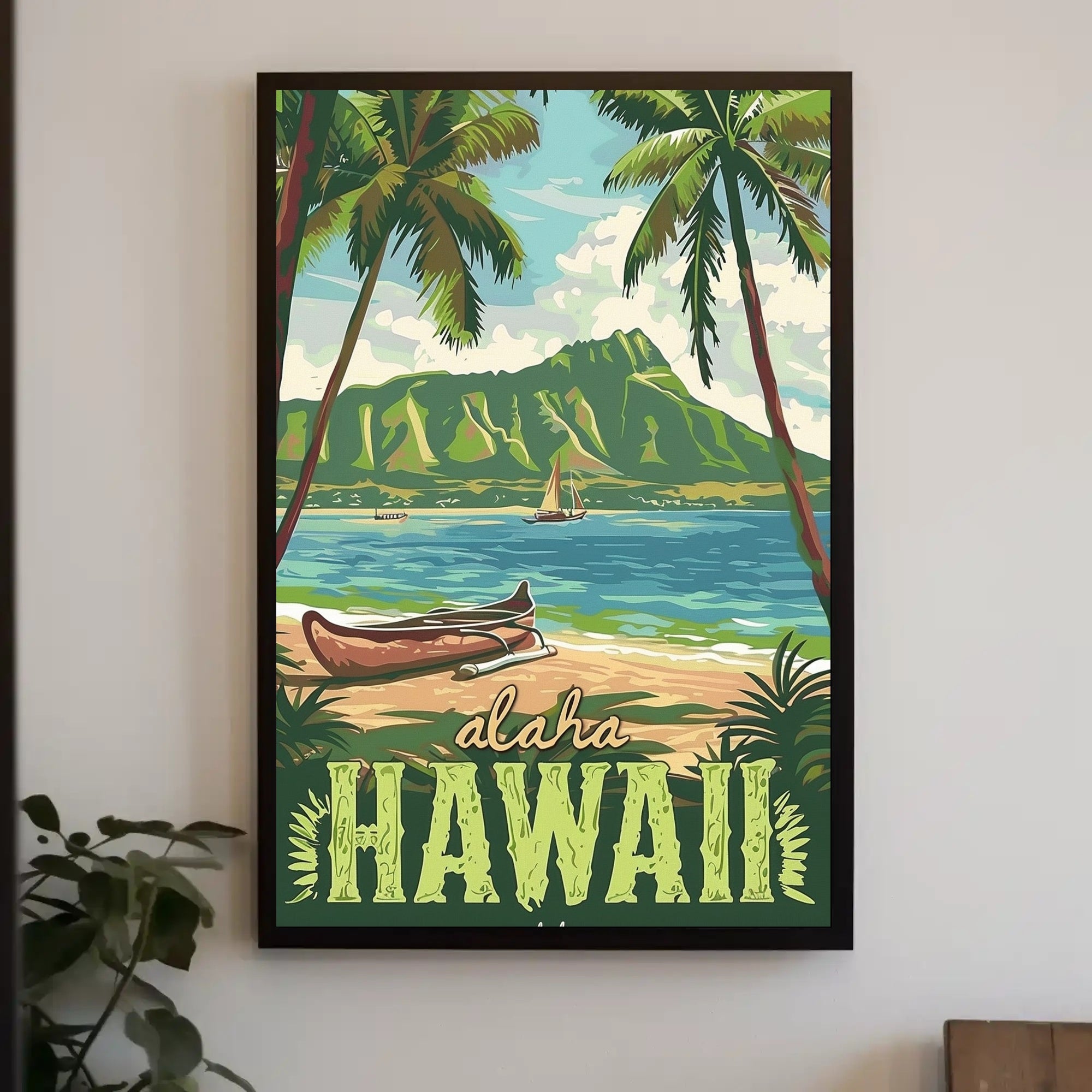 Hawaiian Beach Vintage Travel Poster PosterGoat