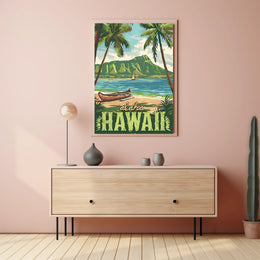 Hawaiian Beach Vintage Travel Poster PosterGoat