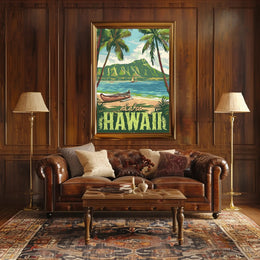 Hawaiian Beach Vintage Travel Poster PosterGoat