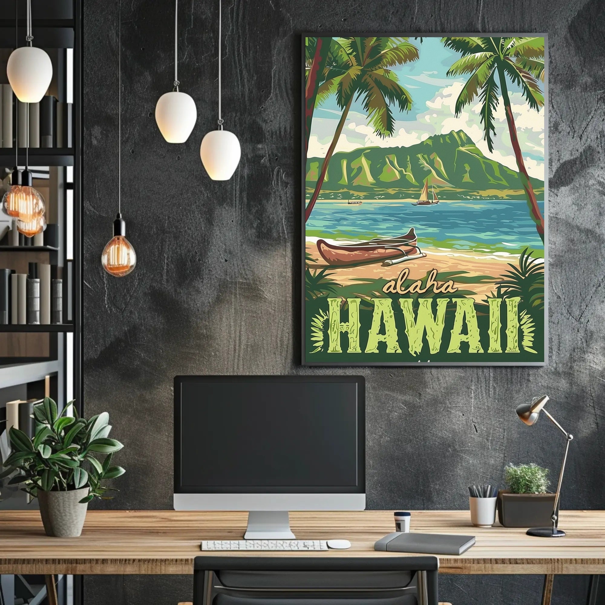 Hawaiian Beach Vintage Travel Poster PosterGoat