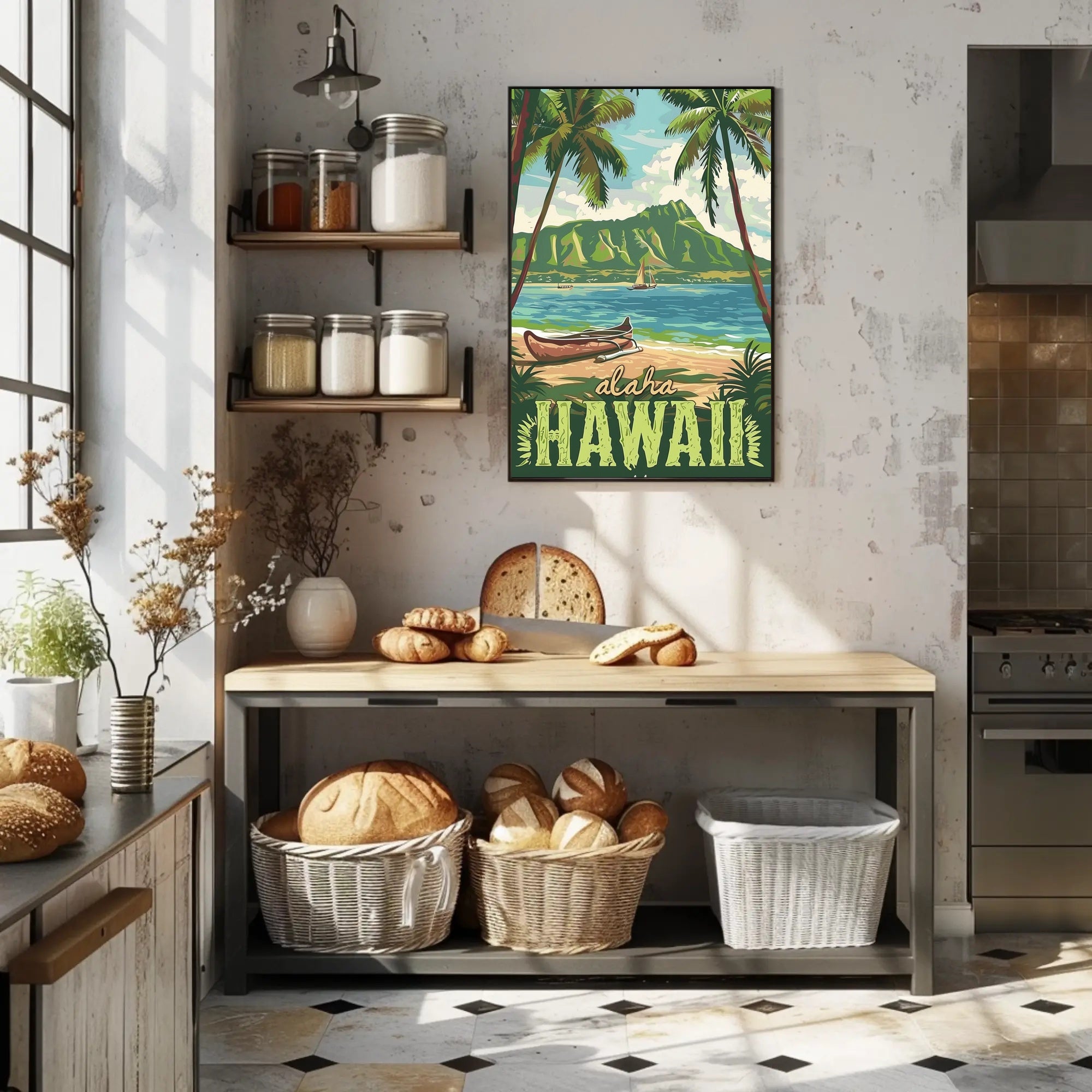 Hawaiian Beach Vintage Travel Poster PosterGoat