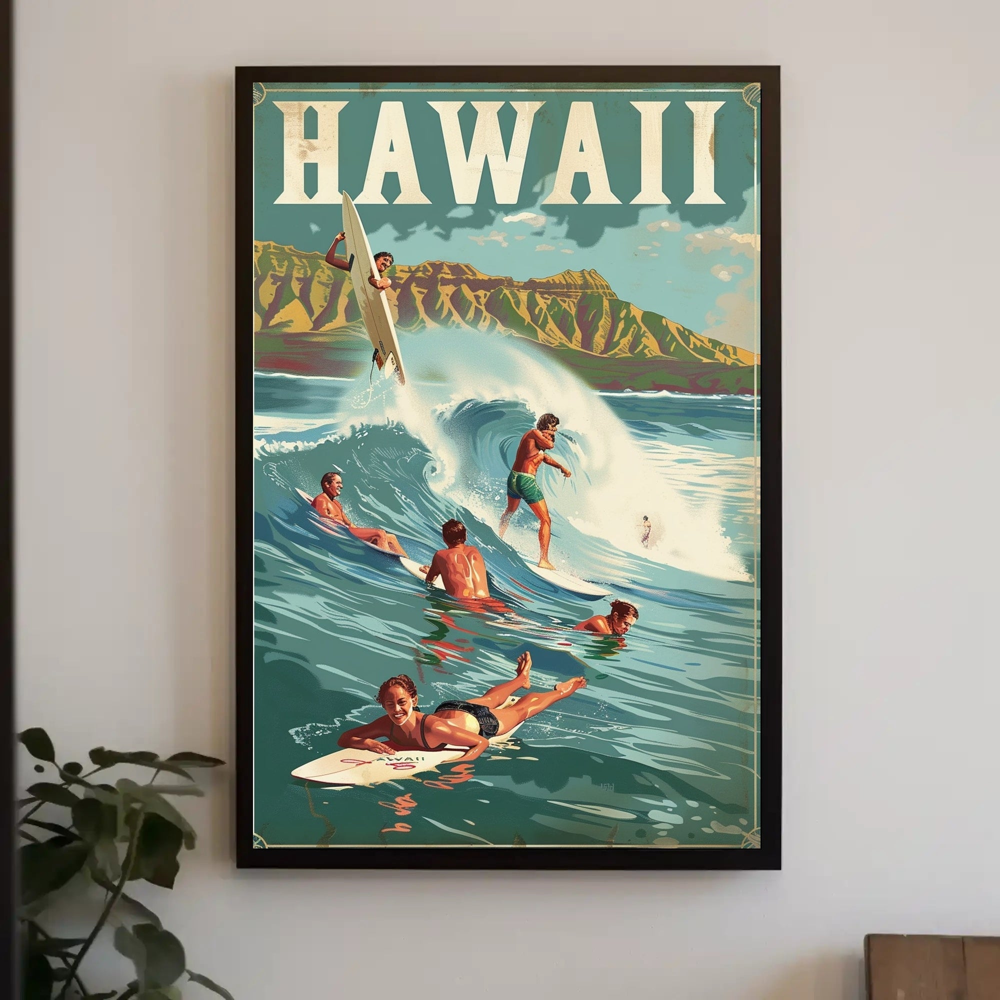 Hawaiian Surf Adventure Vintage Travel Poster PosterGoat