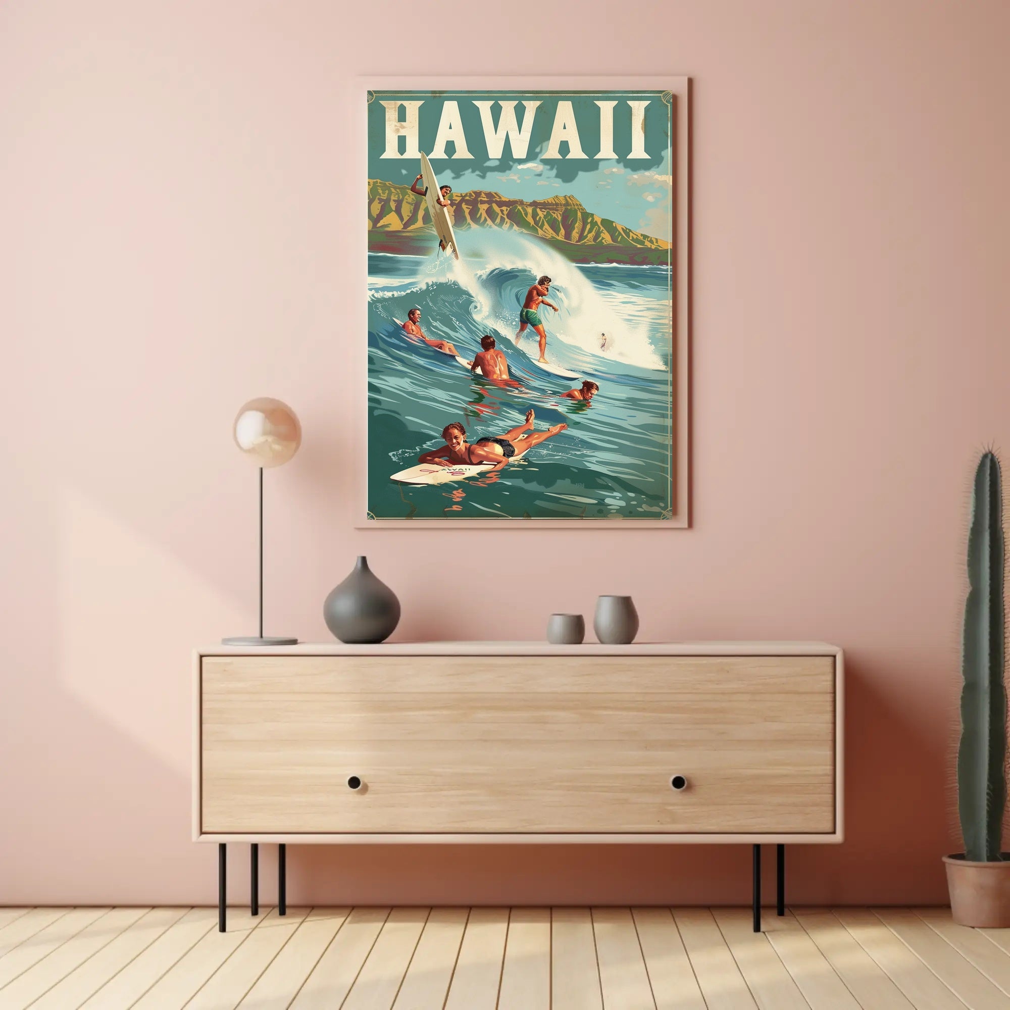 Hawaiian Surf Adventure Vintage Travel Poster PosterGoat