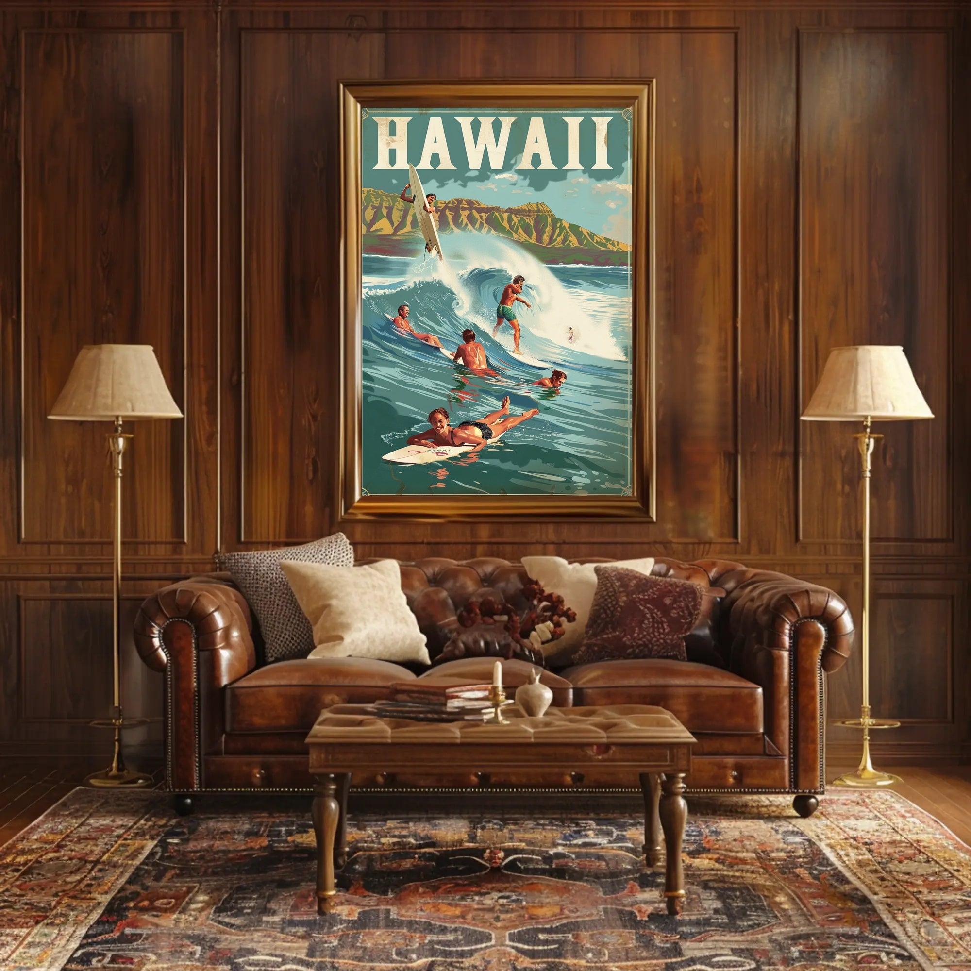 Hawaiian Surf Adventure Vintage Travel Poster PosterGoat