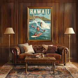 Hawaiian Surf Adventure Vintage Travel Poster PosterGoat