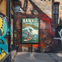 Hawaiian Surf Adventure Vintage Travel Poster PosterGoat
