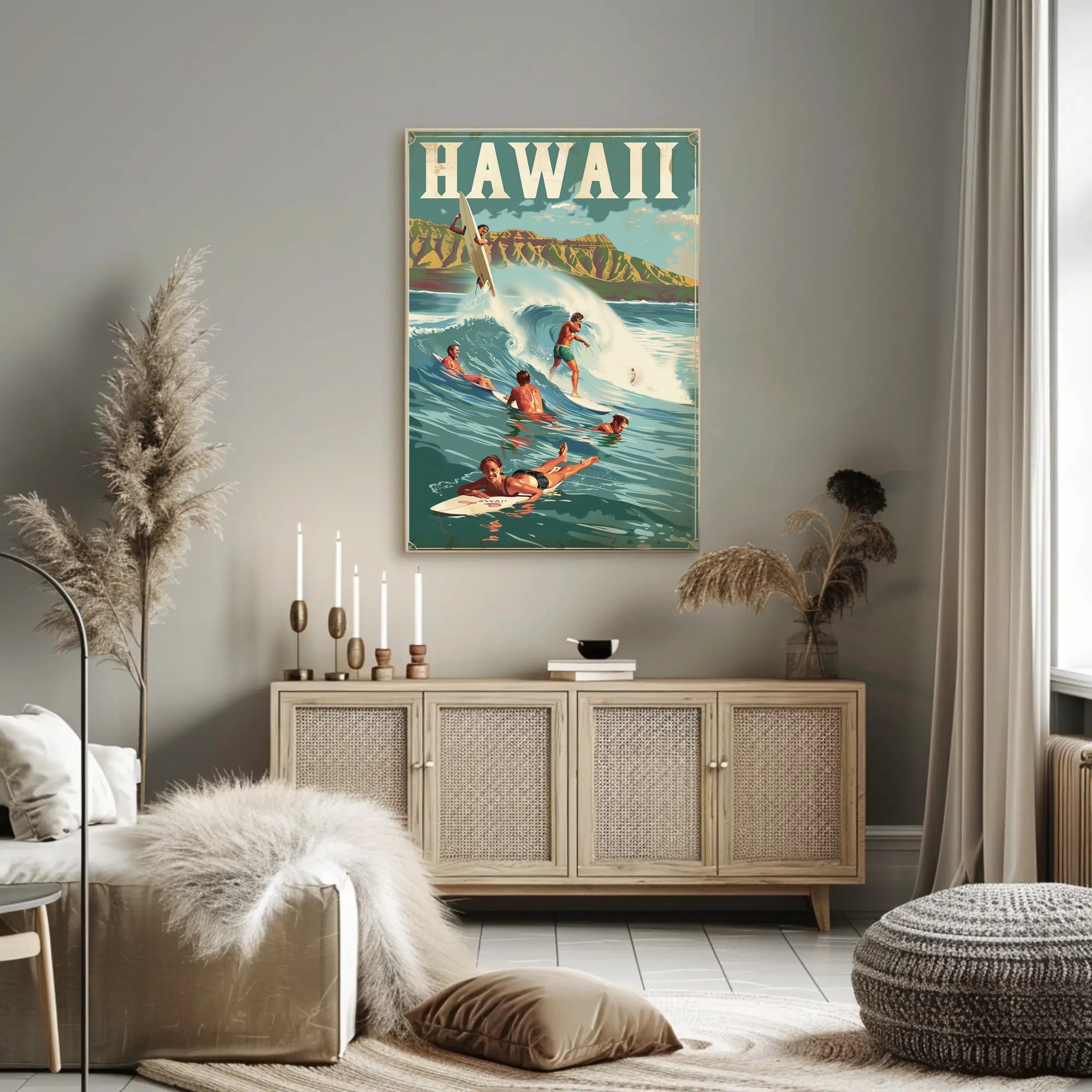 Hawaiian Surf Adventure Vintage Travel Poster PosterGoat