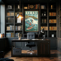 Hawaiian Surf Adventure Vintage Travel Poster PosterGoat