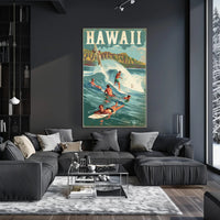 Hawaiian Surf Adventure Vintage Travel Poster PosterGoat