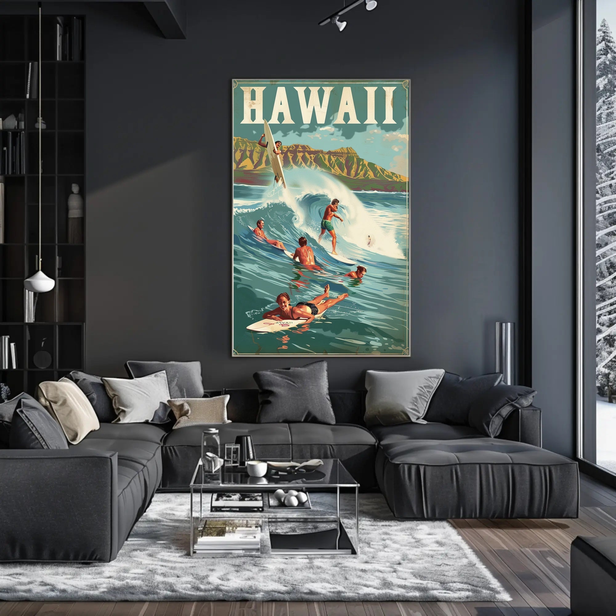 Hawaiian Surf Adventure Vintage Travel Poster PosterGoat