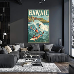 Hawaiian Surf Adventure Vintage Travel Poster PosterGoat