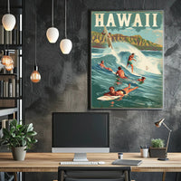 Hawaiian Surf Adventure Vintage Travel Poster PosterGoat