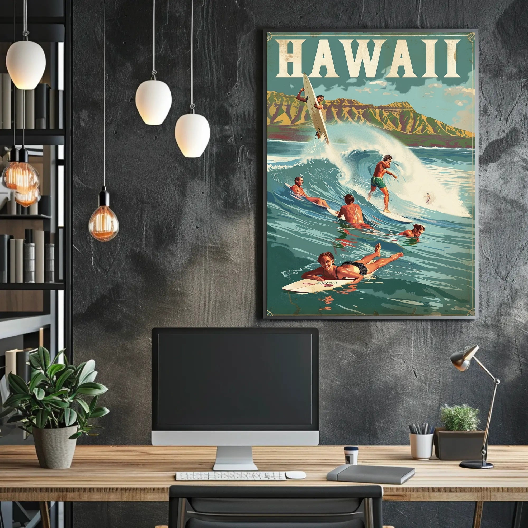 Hawaiian Surf Adventure Vintage Travel Poster PosterGoat