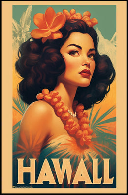 Hawaiian Vintage Woman Illustration Travel Poster PosterGoat