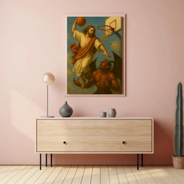 Heavenly Basketball Showdown Dramatic Sports Poster PosterGoat