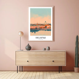Helsinki Skyline Dreamscape at Sunrise Cityscape Poster PosterGoat