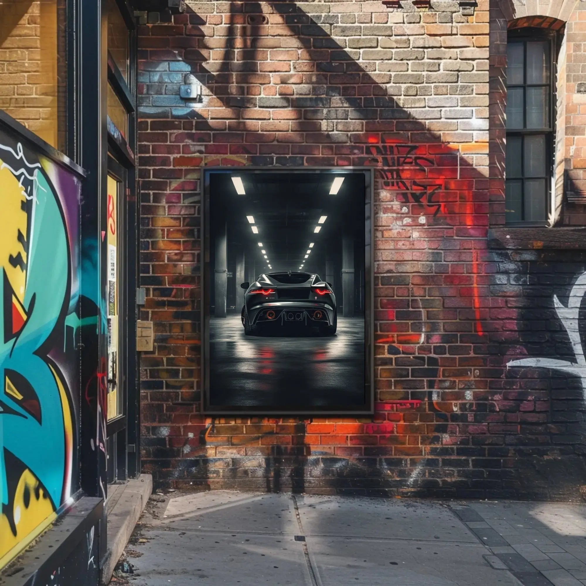 High-Performance Sports Car in Urban Garage Artistic Poster PosterGoat