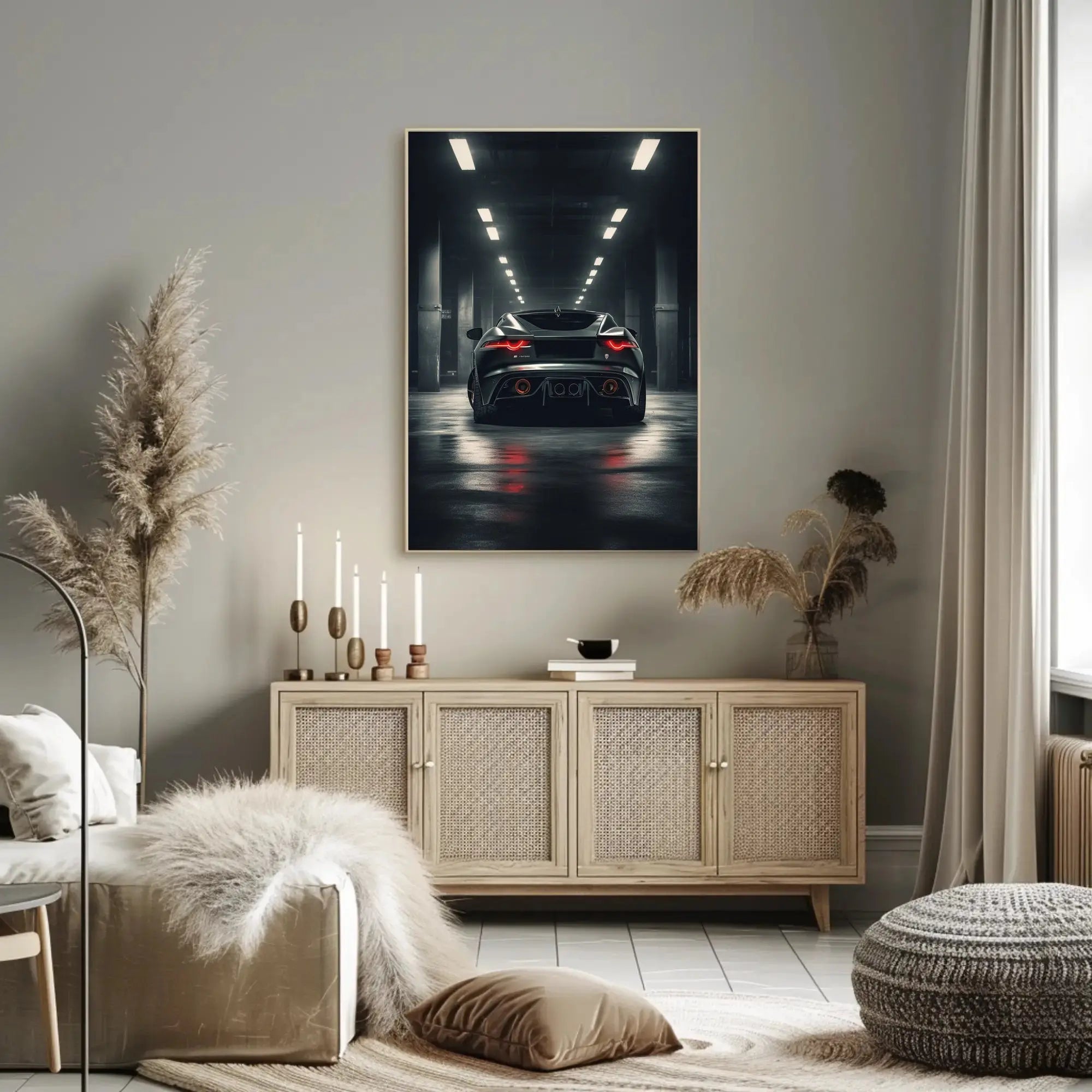 High-Performance Sports Car in Urban Garage Artistic Poster PosterGoat