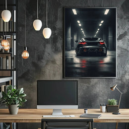 High-Performance Sports Car in Urban Garage Artistic Poster PosterGoat
