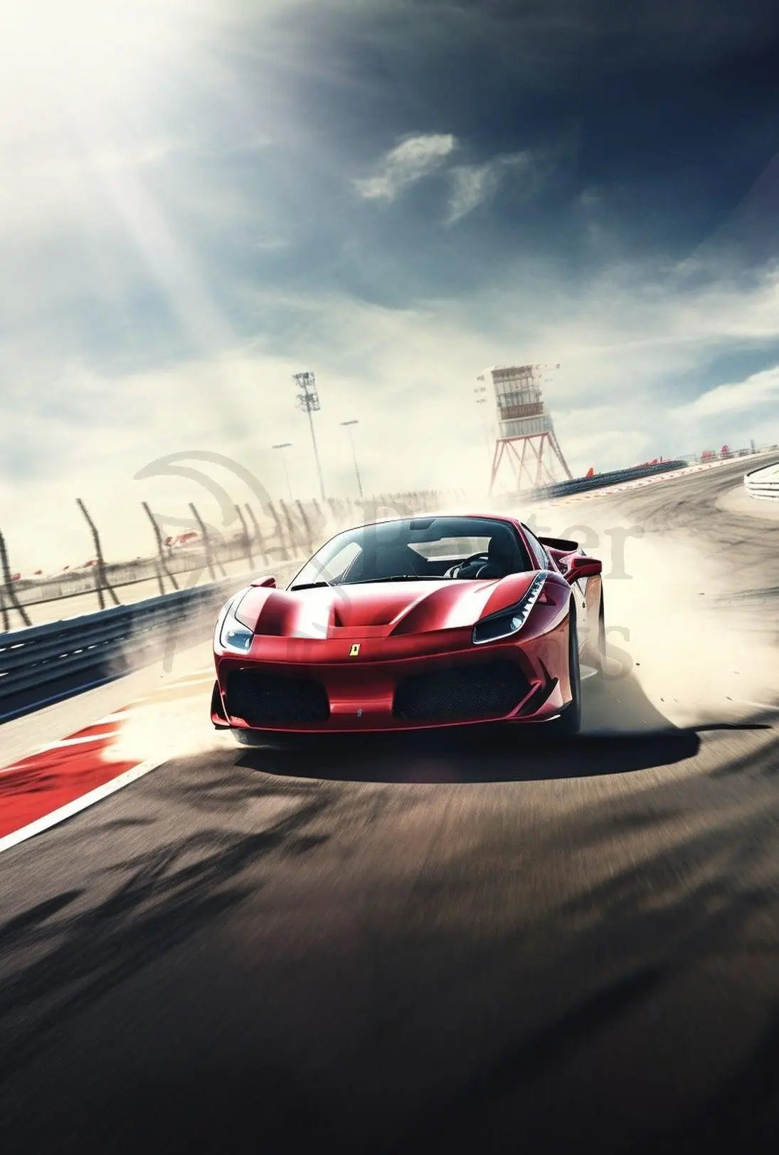 High-Speed Red Sports Car Racing Sports Poster PosterGoat