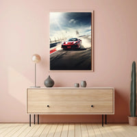 High-Speed Red Sports Car Racing Sports Poster PosterGoat
