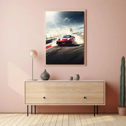 High-Speed Red Sports Car Racing Sports Poster PosterGoat