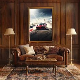 High-Speed Red Sports Car Racing Sports Poster PosterGoat