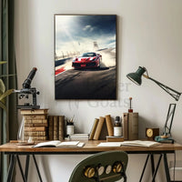High-Speed Red Sports Car Racing Sports Poster PosterGoat
