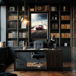 High-Speed Red Sports Car Racing Sports Poster PosterGoat