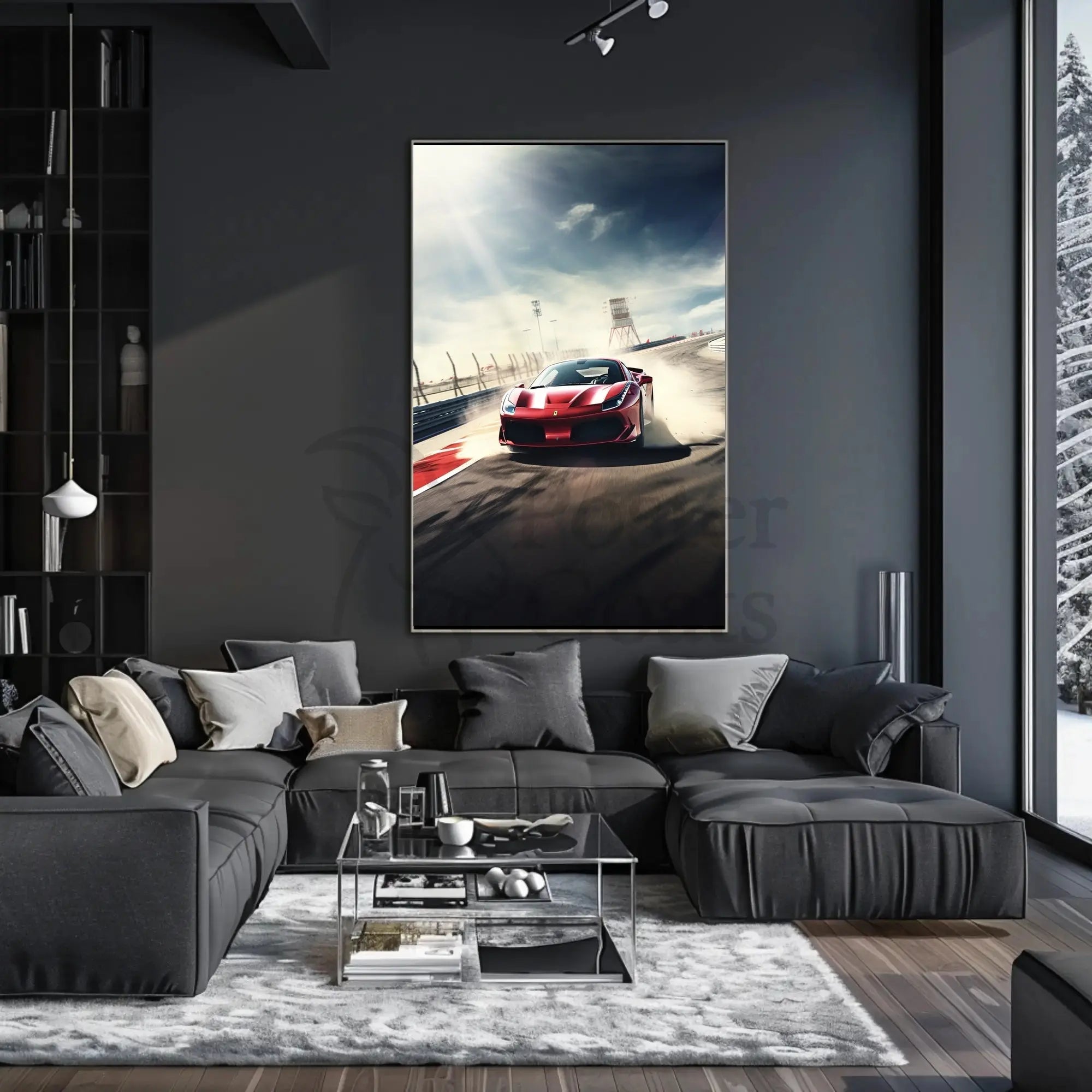 High-Speed Red Sports Car Racing Sports Poster PosterGoat