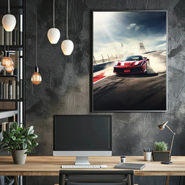 High-Speed Red Sports Car Racing Sports Poster PosterGoat